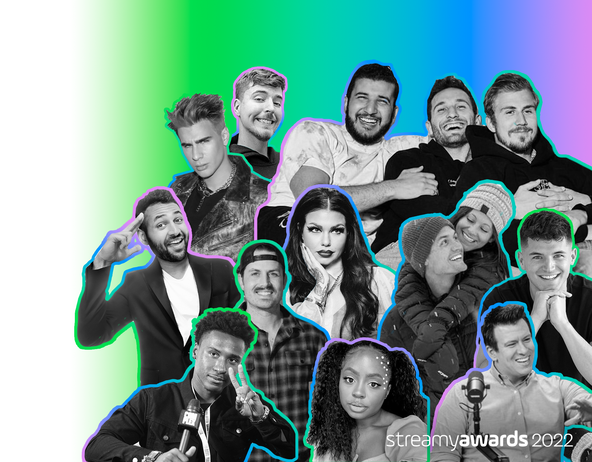 Collage of 14 Jellysmack leading YouTube and video creators who were nominated to the 2022 Streamys Awards in multiple categories